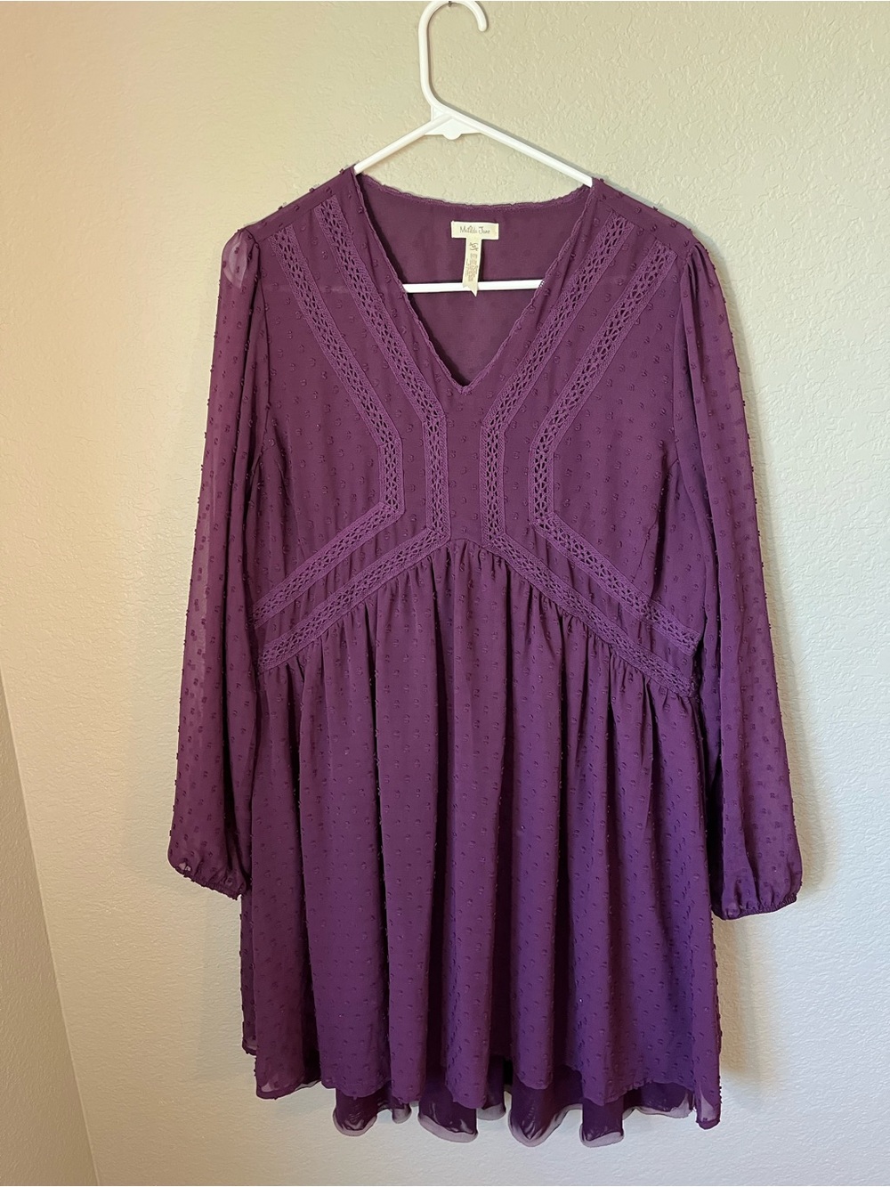 Matilda Jane Festive Fancy Purple Swiss Dot Lace Boho Dress Size S